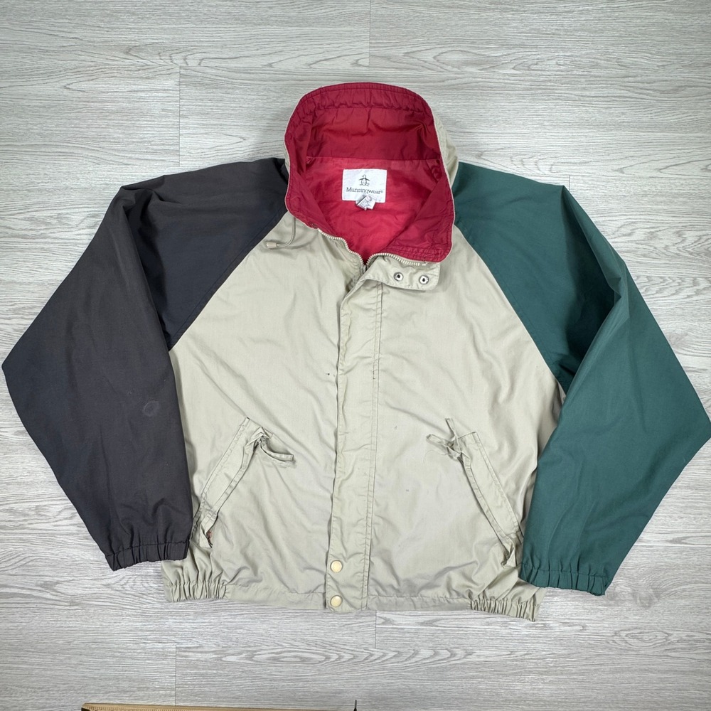 Munsingwear Men's Jacket Colorblock Windbreaker Tan Green XXL Vintage Full Zip